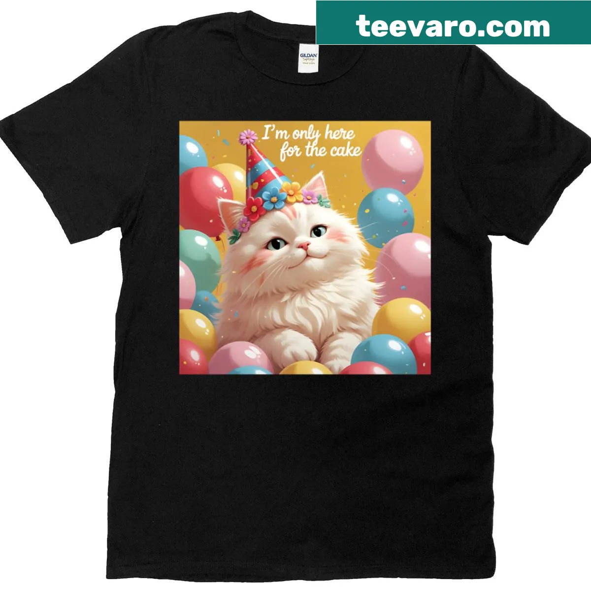 Cute cat graphic for birthday T-shirt — on a men's t-shirt