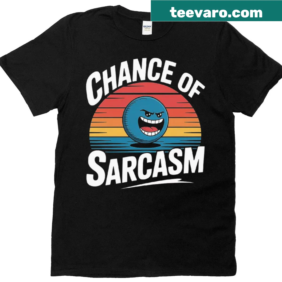 Retro sunset design with a funny sarcastic face on a T-shirt — on a men's t-shirt