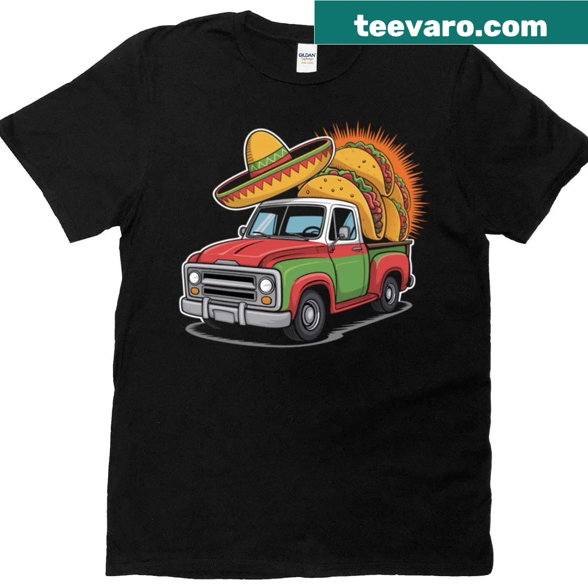 Taco truck with sombrero illustration on a T-shirt — on a men's t-shirt