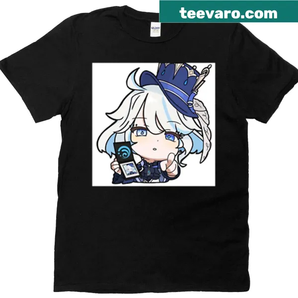 Furina pointing design from Genshin Impact on a t-shirt