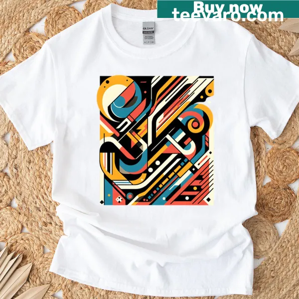 Bold abstract geometric design T-shirt with striking patterns