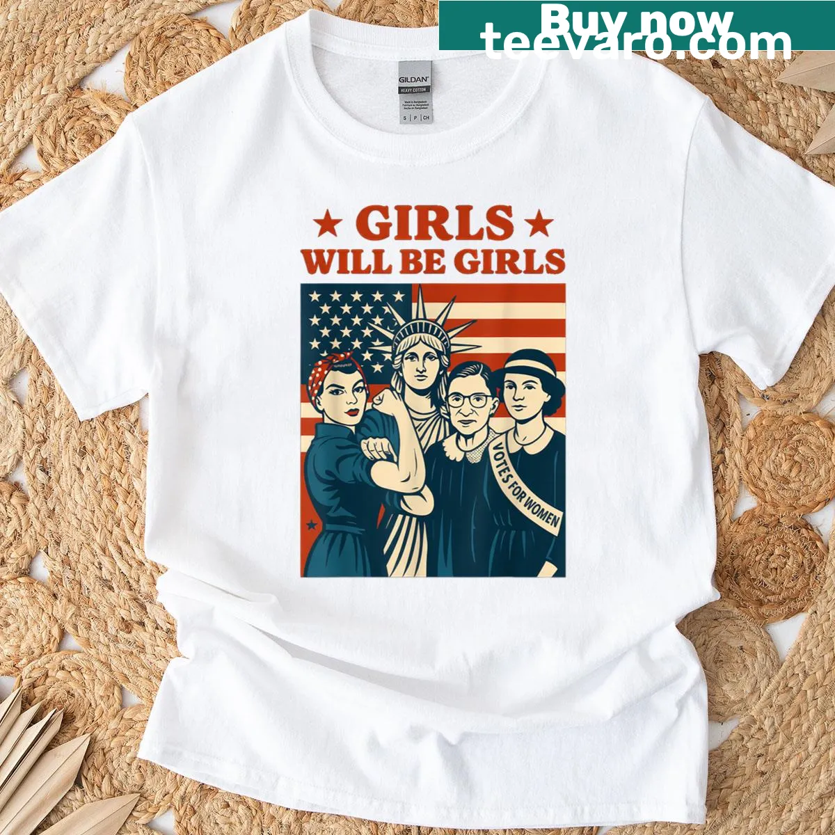 Inspirational feminist graphic on a patriotic t-shirt — on a men's t-shirt