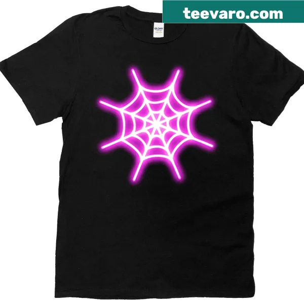 Edgy T-shirt featuring a neon pink spiderweb graphic