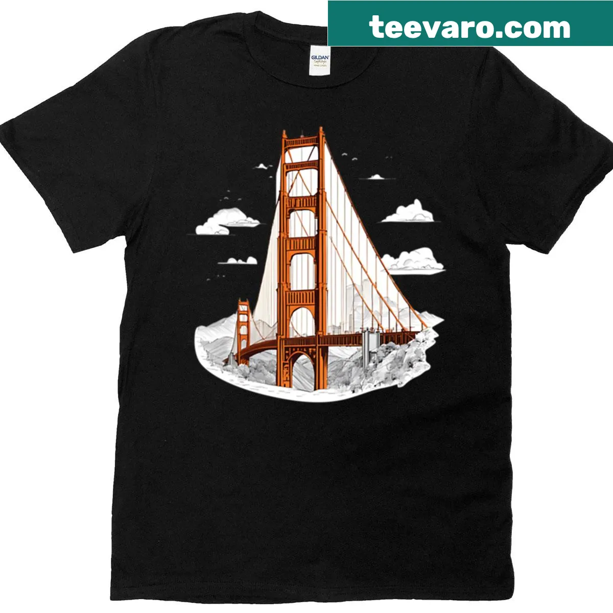 Artistic illustration of the Golden Gate Tower on a t-shirt — on a men's t-shirt