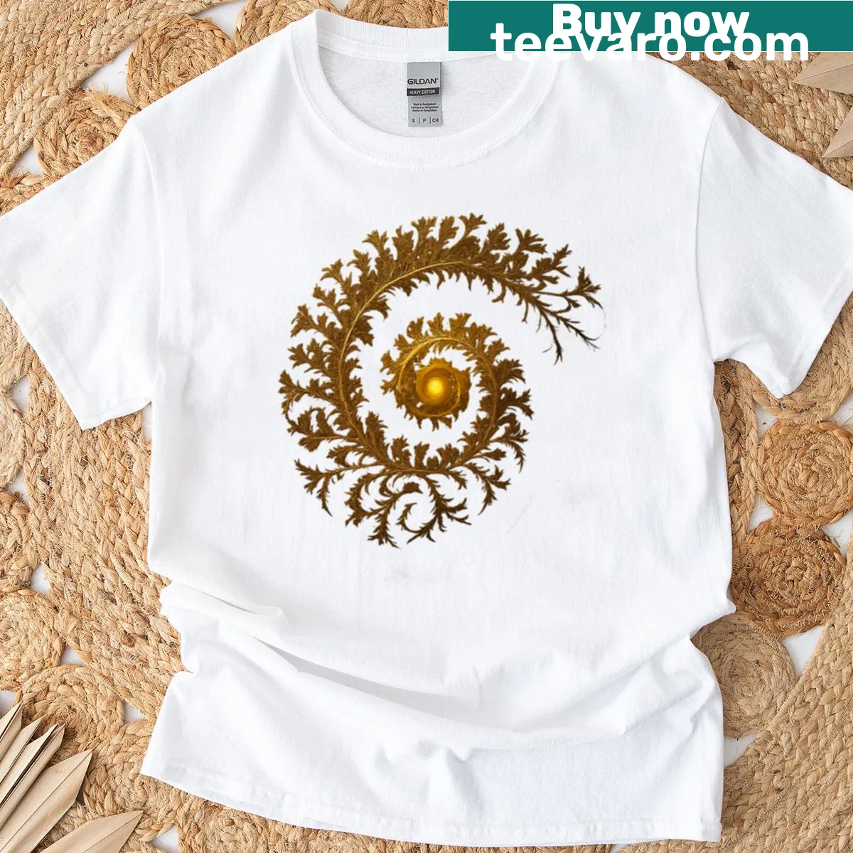 Intricate golden ratio spiral design on a stylish t-shirt — on a men's t-shirt