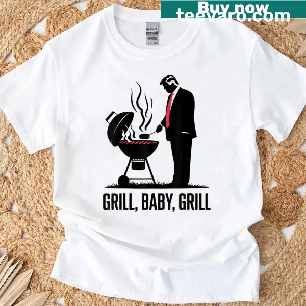 Funny T-shirt with a Trump silhouette grilling design