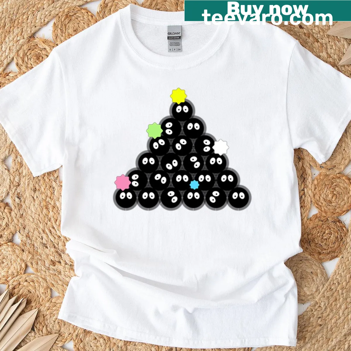 Cute Susuwatari design T-shirt inspired by Studio Ghibli — on a men's t-shirt