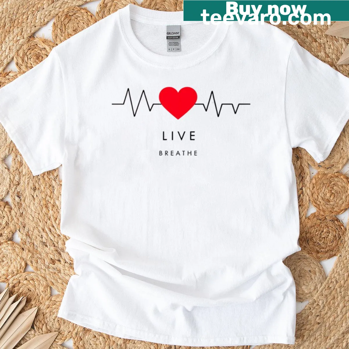 Bold heart pulse graphic T-shirt representing vitality — on a men's t-shirt