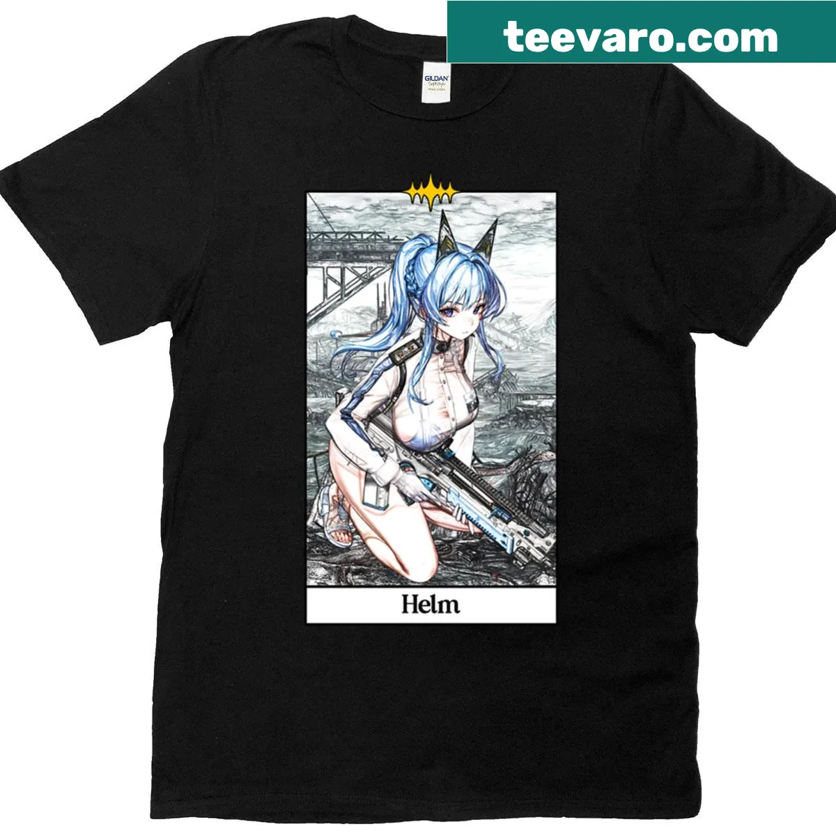 Aquamarine helm graphic in tarot style — on a men's t-shirt