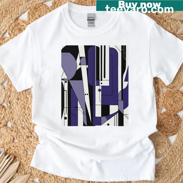 Modern graphic T-shirt with high-contrast abstract shapes pattern.