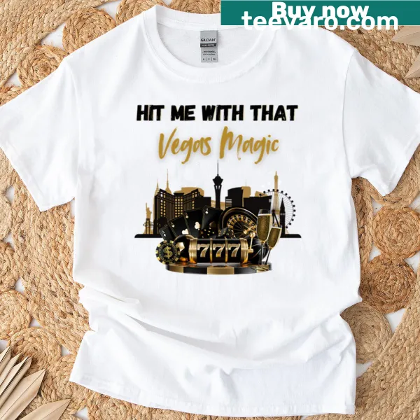 Retro Las Vegas neon graphic on a T-shirt.