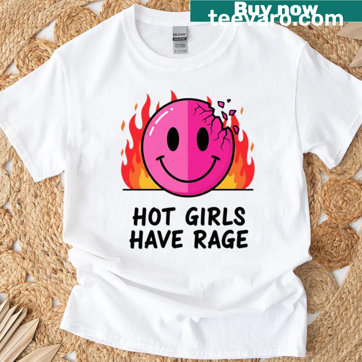 Bold typography stating 'Hot Girls Have Rage' on a T-shirt — on a men's t-shirt