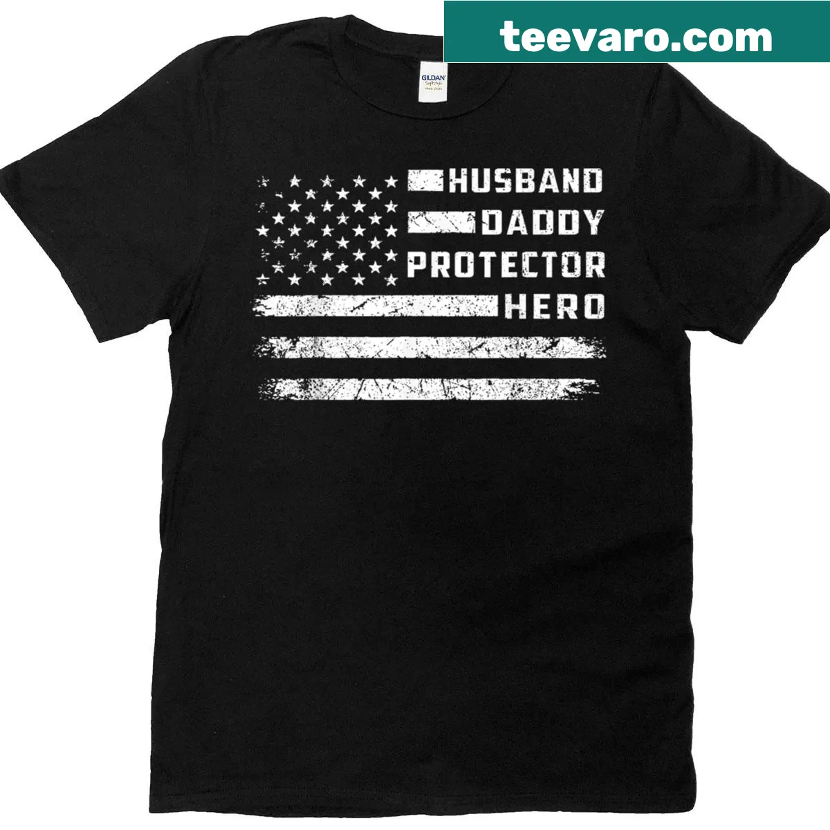 Patriotic Father's Day t-shirt with American flag and hero wording. — on a men's t-shirt