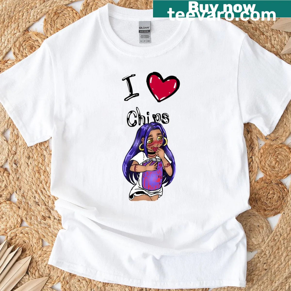 Graphic T-shirt with the text 'I Heart Chips' — on a men's t-shirt