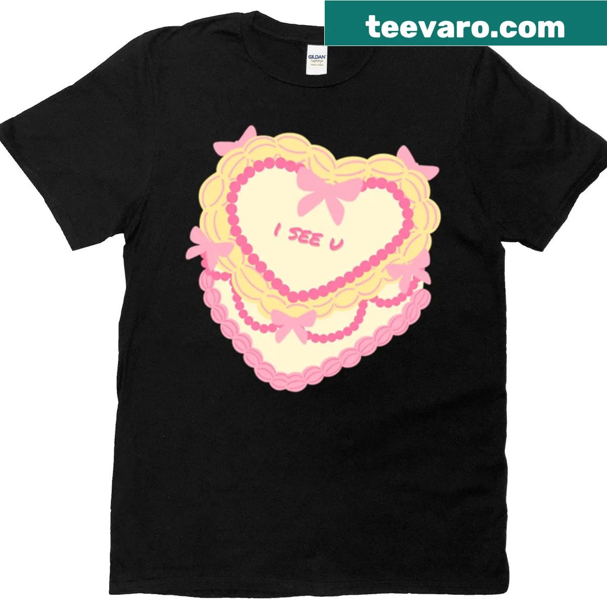 Cute cake graphic with bows on a playful t-shirt — on a men's t-shirt