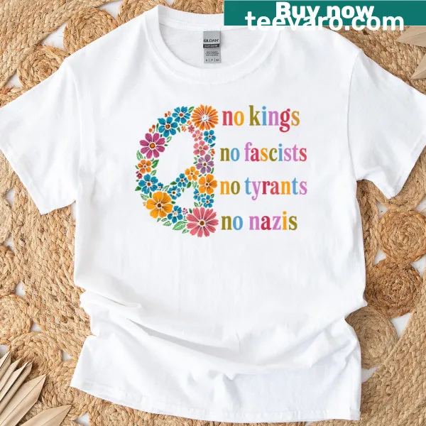 Floral graphic T-shirt promoting peace with illustrated text