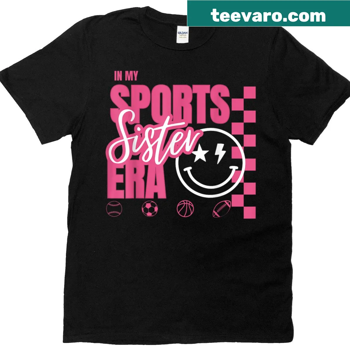 Playful sports fan T-shirt with 'In My Sports Sister Era' text — on a men's t-shirt