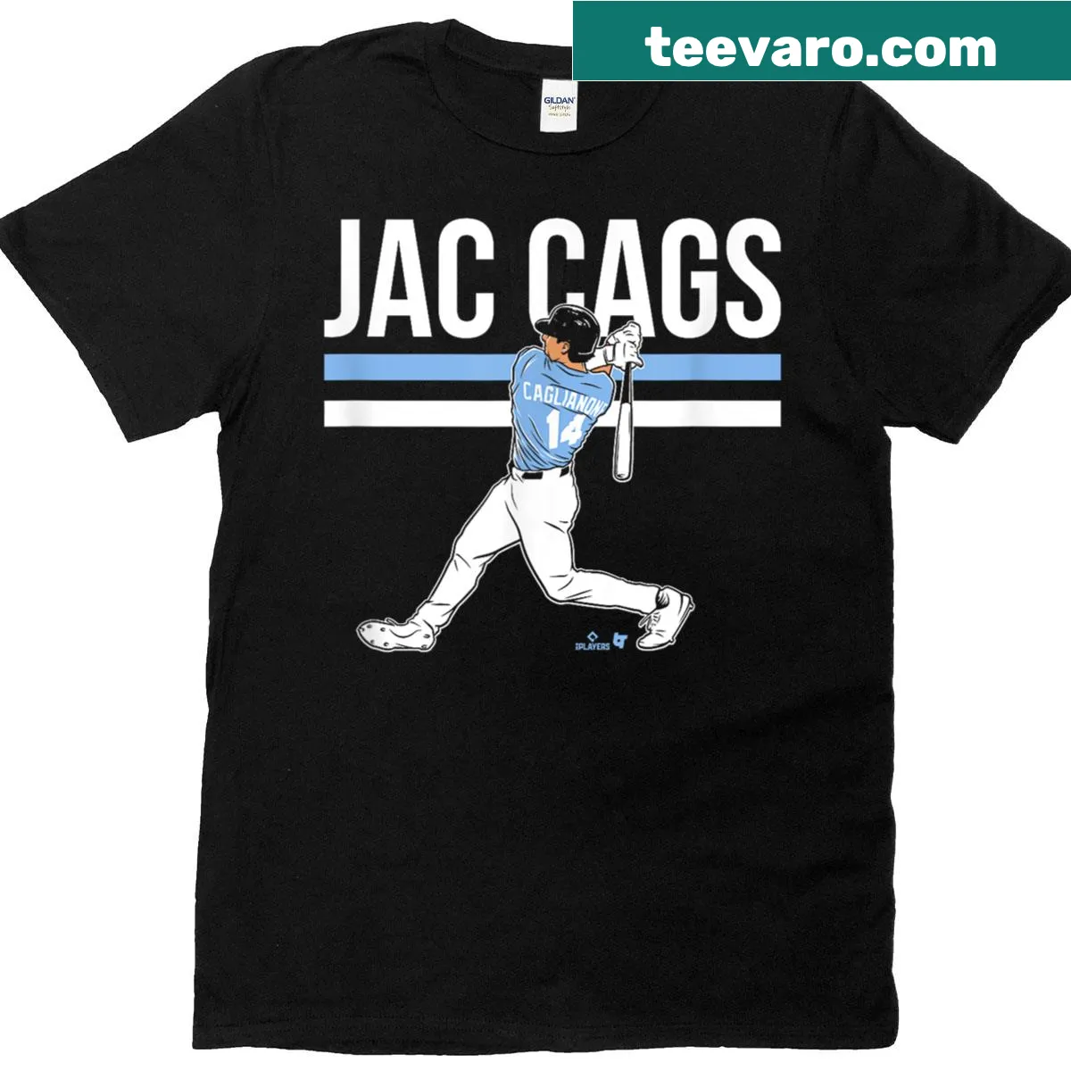 Dynamic Kansas City Baseball T-shirt featuring Jac Caglianone in a swinging pose — on a men's t-shirt