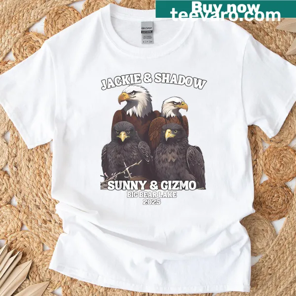 Outdoor-themed T-shirt featuring characters and Big Bear Lake