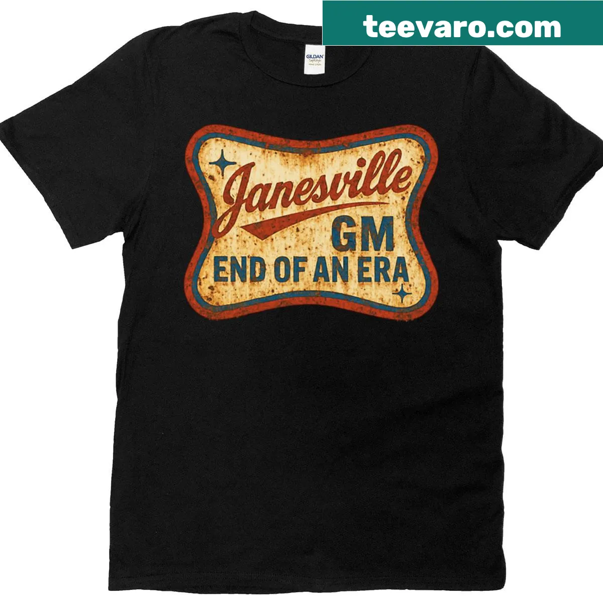 Vintage automotive-themed t-shirt with rust-inspired design — on a men's t-shirt