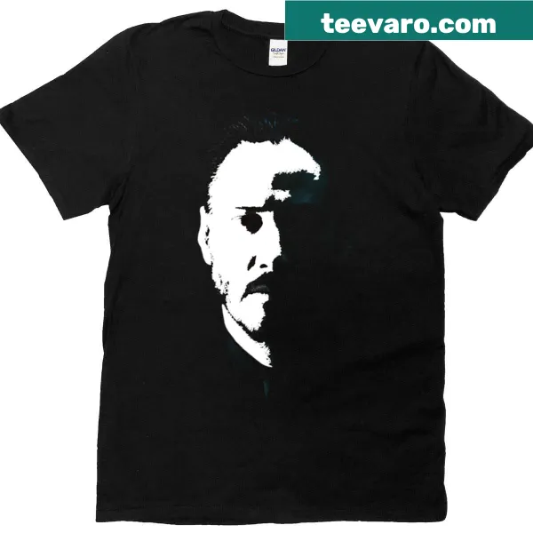 Illustration of John Wick's face on a black T-shirt