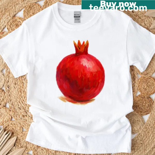 Realistic pomegranate art T-shirt showcasing juicy fruit