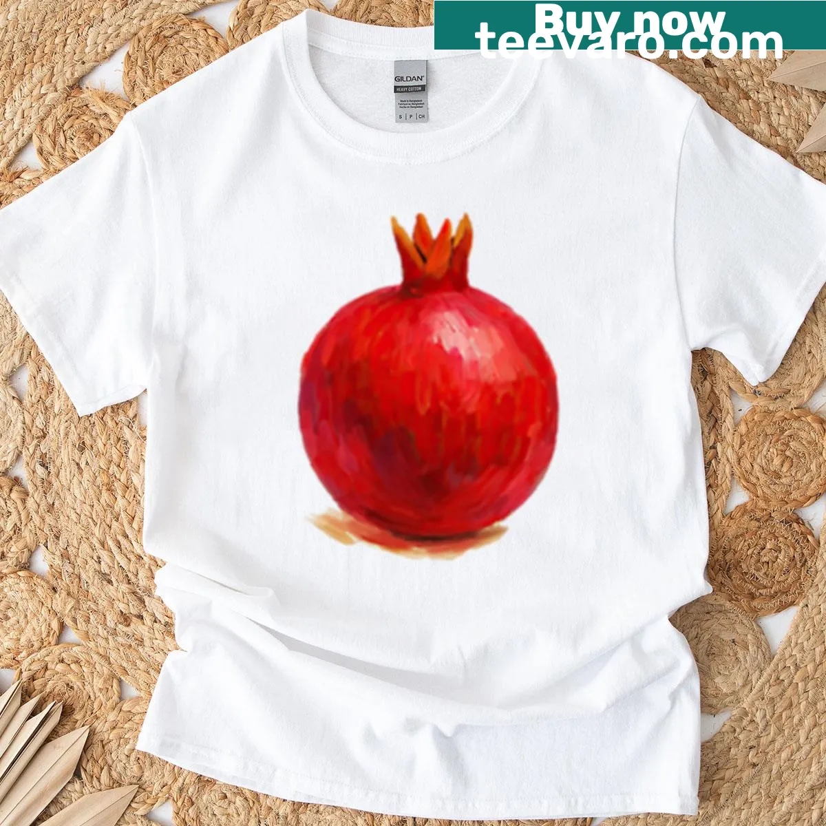 Realistic pomegranate art T-shirt showcasing juicy fruit — on a men's t-shirt