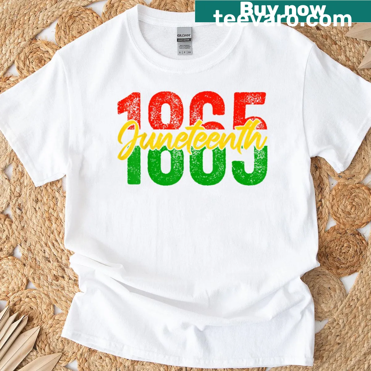 Text honoring Juneteenth and Freedom Day on a T-shirt — on a men's t-shirt