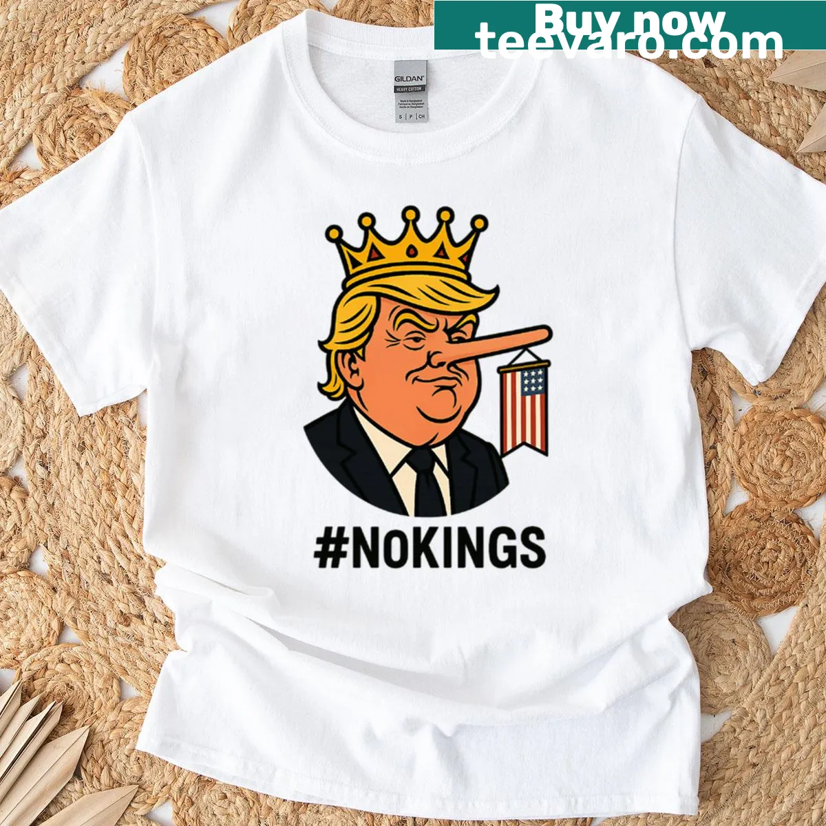 Anti Trump t-shirt with the phrase 'King Trump The Liar' and 'No Kings' — on a men's t-shirt