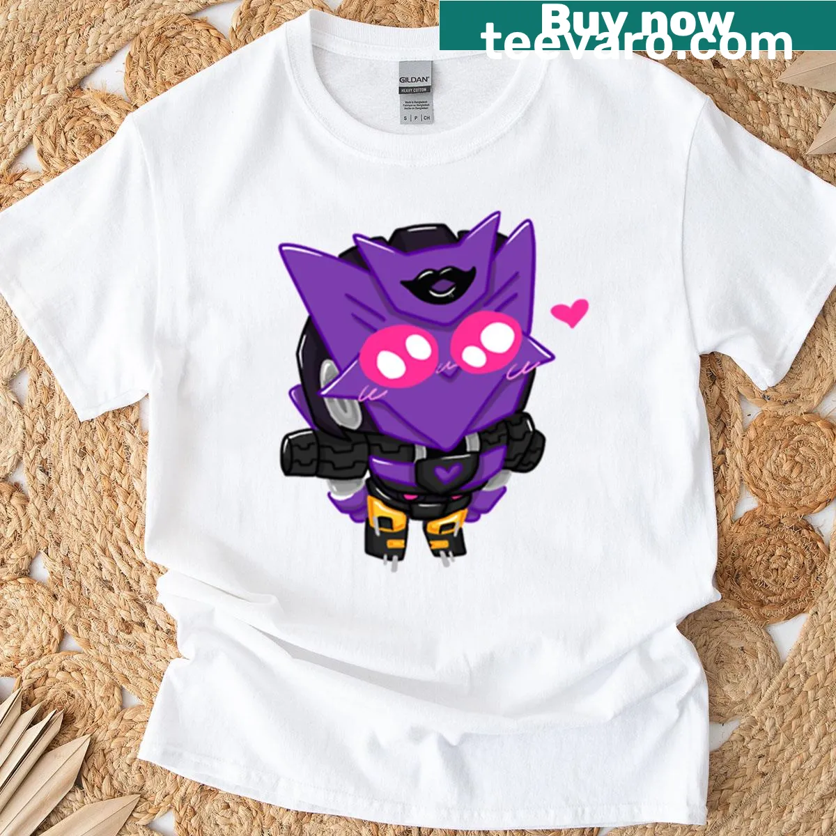 Colorful illustration of Little Tarn from Transformers on a kids t-shirt. — on a men's t-shirt