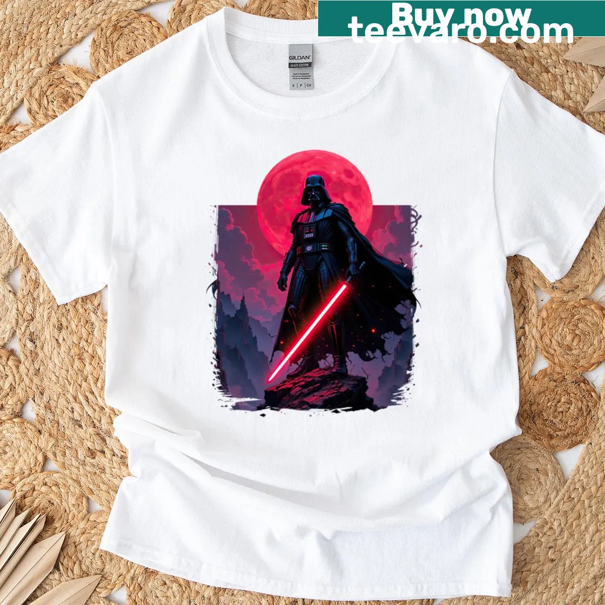 Illustrated graphic of Lord Vader on T-shirt — on a men's t-shirt