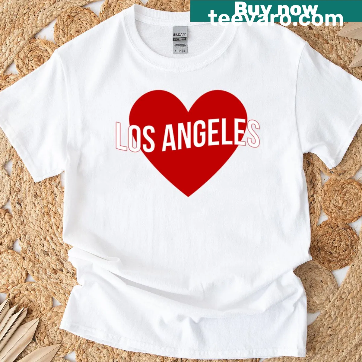 Heart graphic representing Los Angeles on a t-shirt. — on a men's t-shirt