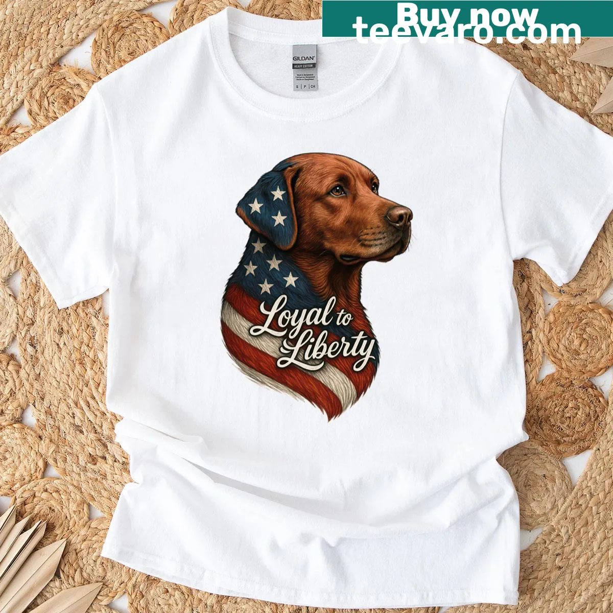 Patriotic Labrador Retriever graphic on T-shirt — on a men's t-shirt