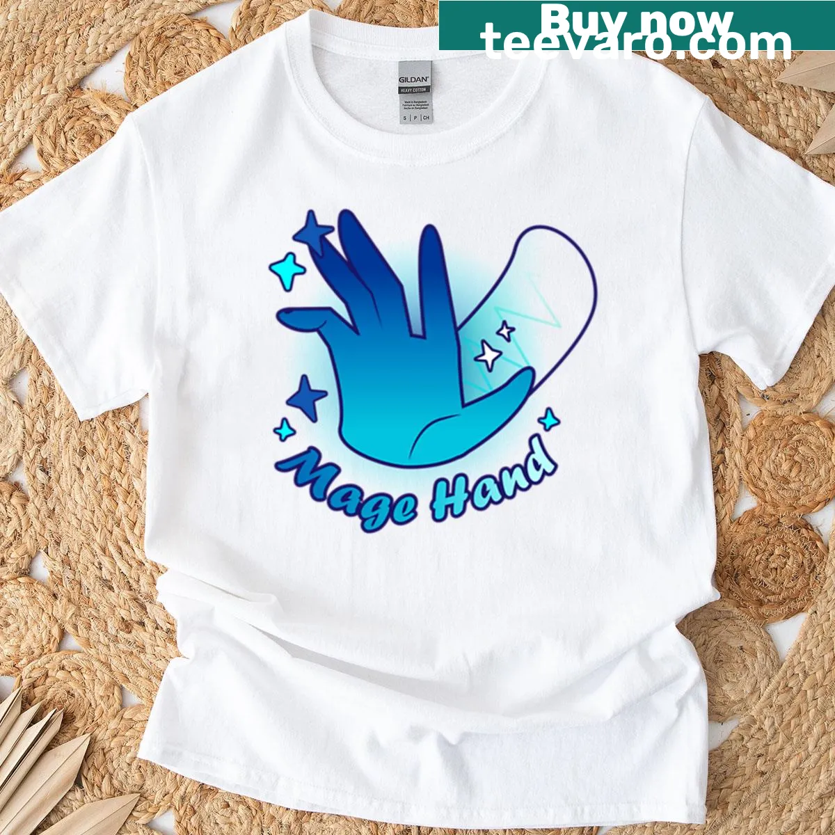 Illustrative T-shirt featuring the 'Mage Hand' spell from Dungeons and Dragons — on a men's t-shirt