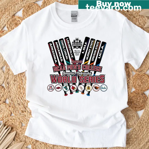 Graphic T-shirt featuring College World Series 2025 baseball design