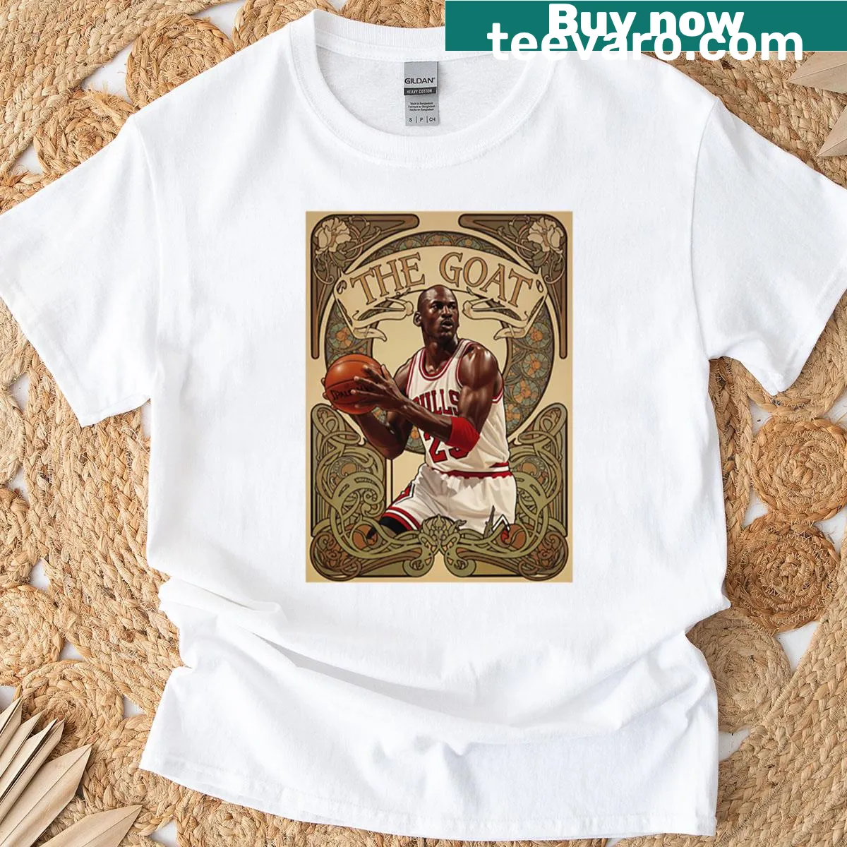 Art Nouveau design of Michael Jordan on an oversized T-shirt — on a men's t-shirt