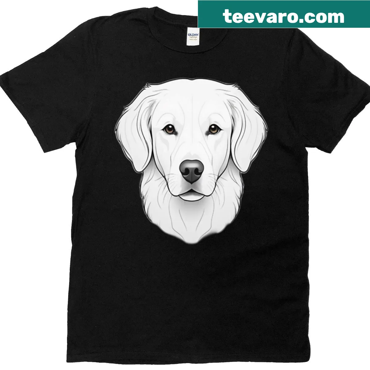 Minimalist line art of a golden retriever on a T-shirt — on a men's t-shirt