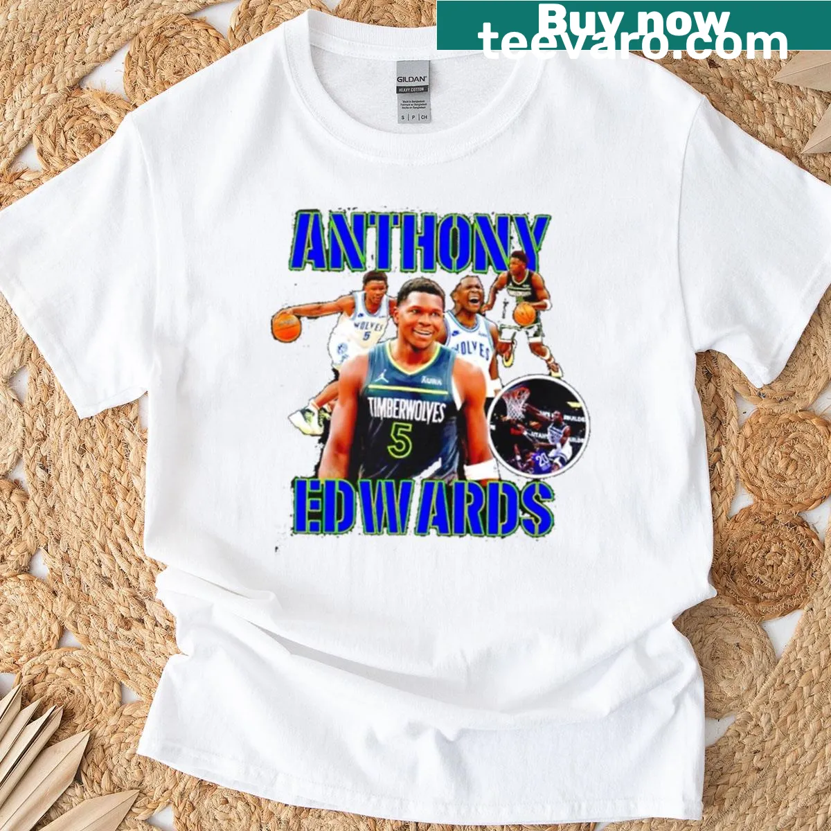 Graphic T-shirt with Anthony Edwards' name and number 5 from the Minnesota Timberwolves. — on a men's t-shirt