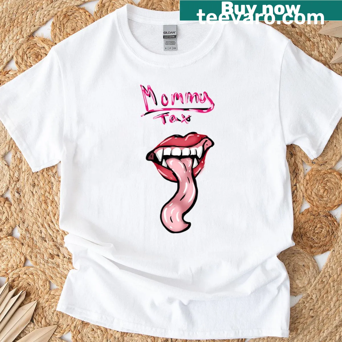 Humorous t-shirt with 'Mommy Tax' text — on a men's t-shirt