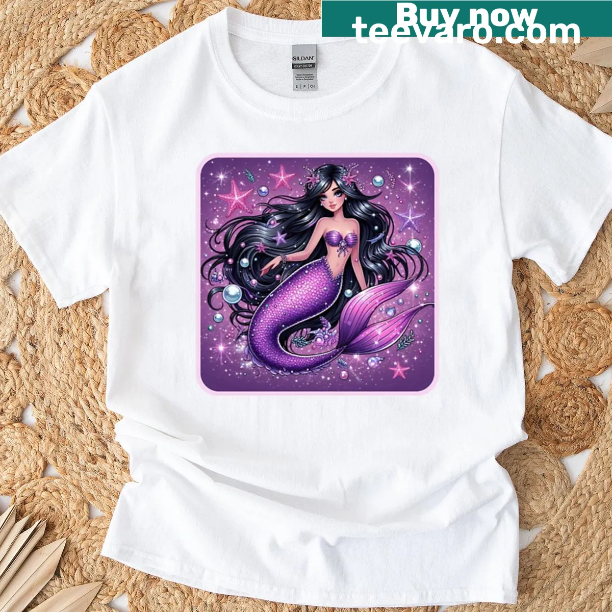 Mermaid-themed t-shirt with moonlight design — on a men's t-shirt