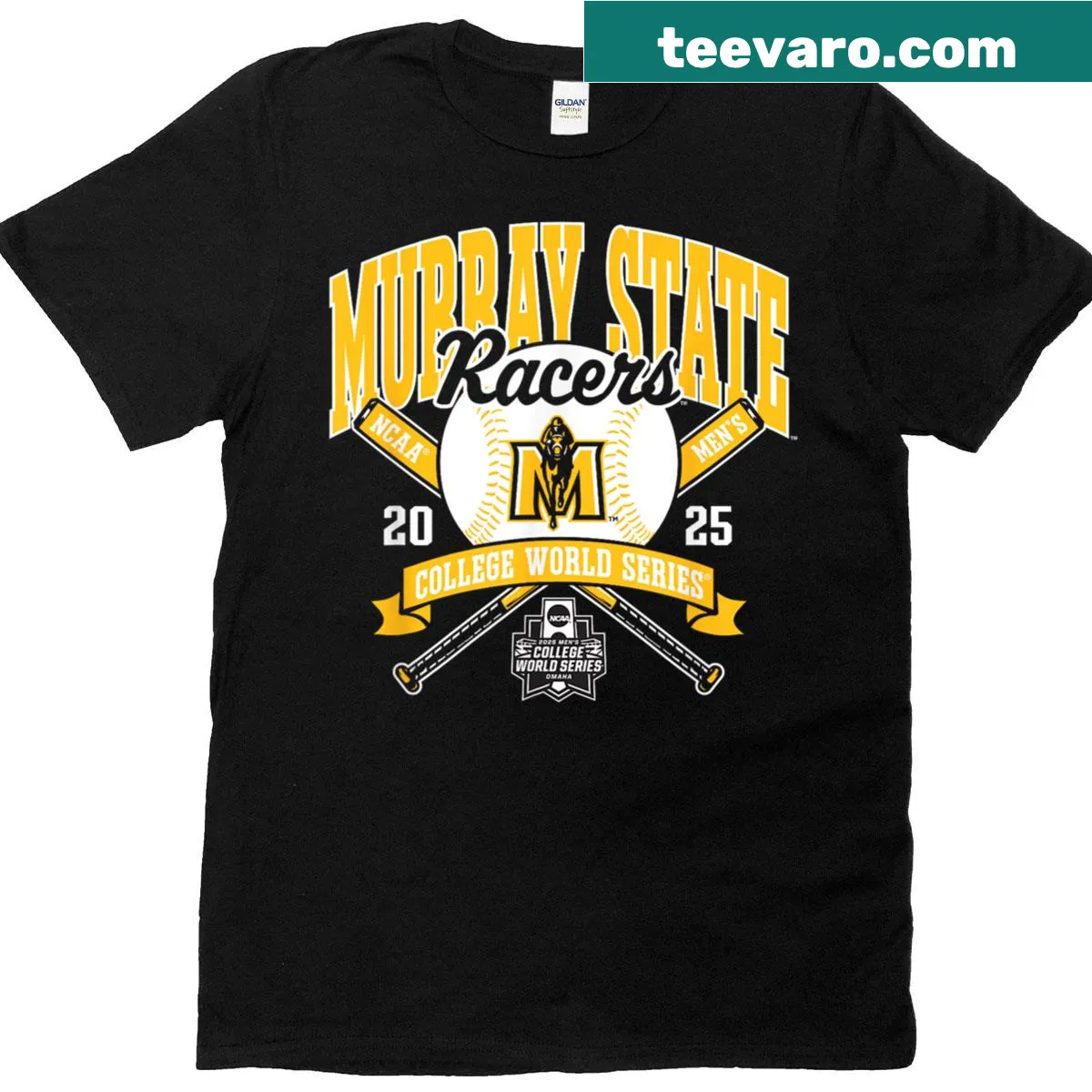 Murray State Racers College World Series 2025 Baseball Blast T-shirt design — on a men's t-shirt