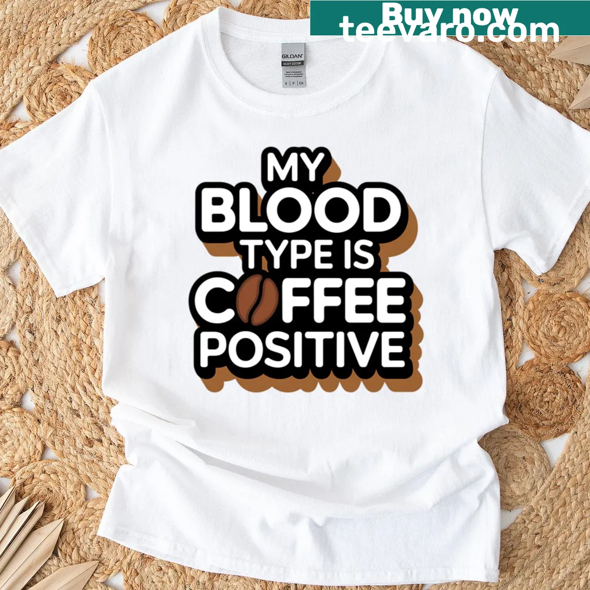 Funny nurse t-shirt with 'My Blood Type Is Coffee Positive' text — on a men's t-shirt