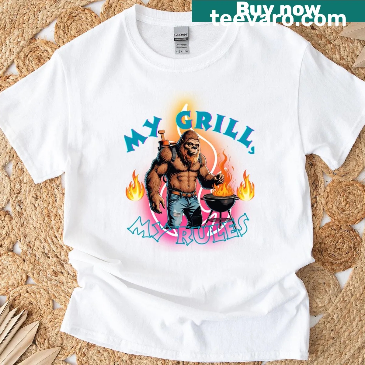 Bold T-shirt with 'My Grill My Rules' slogan for grilling dads — on a men's t-shirt