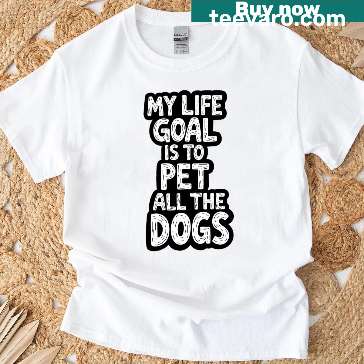 Funny dog lover t-shirt with 'My Life Goal Is To Pet All The Dogs' text — on a men's t-shirt