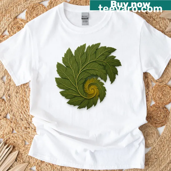 Geometric nature design with golden elements on T-shirt