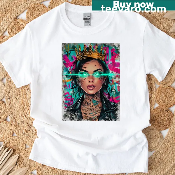 Neon crowned oracle graphic T-shirt with intricate details
