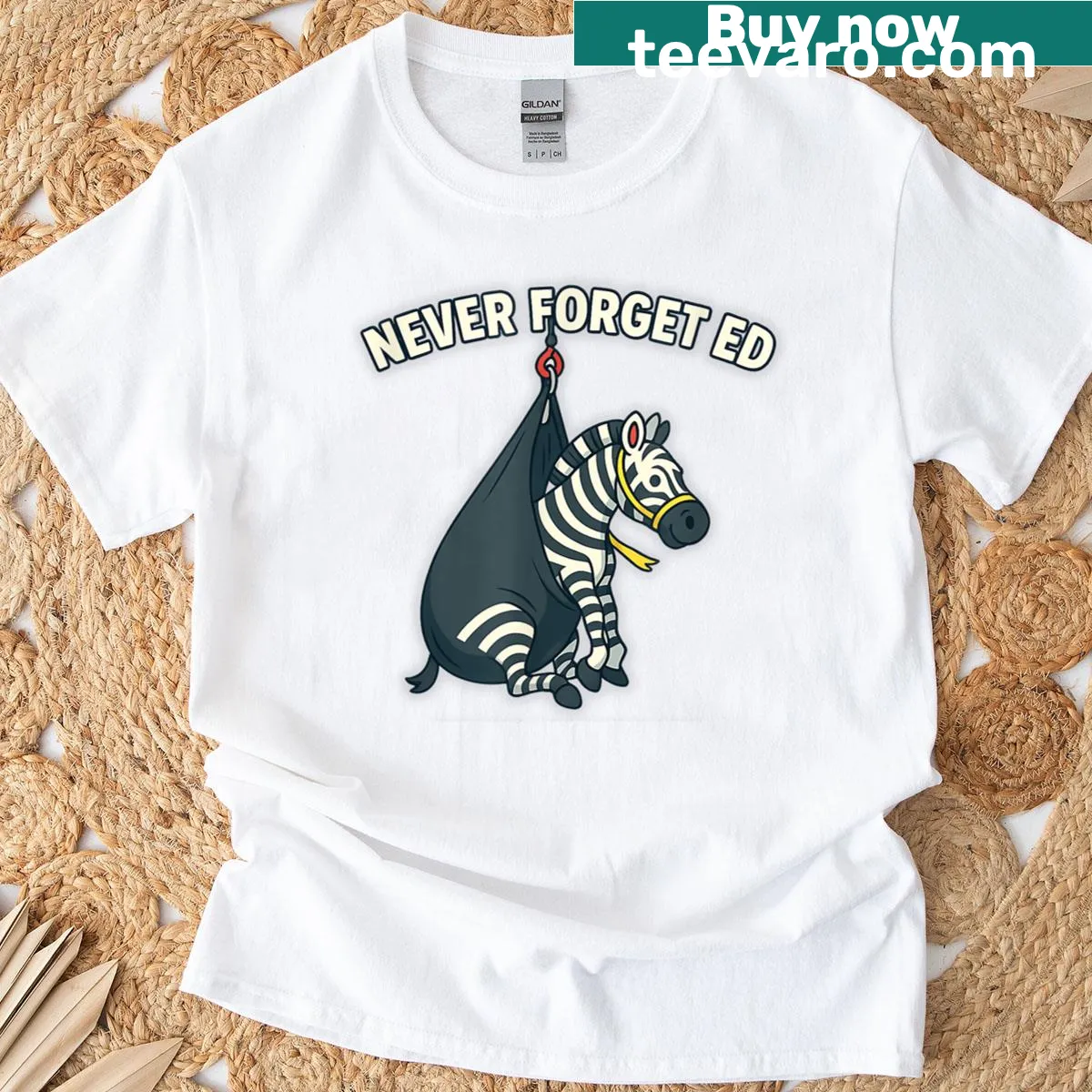Illustration of Ed the Zebra with a sentimental design — on a men's t-shirt