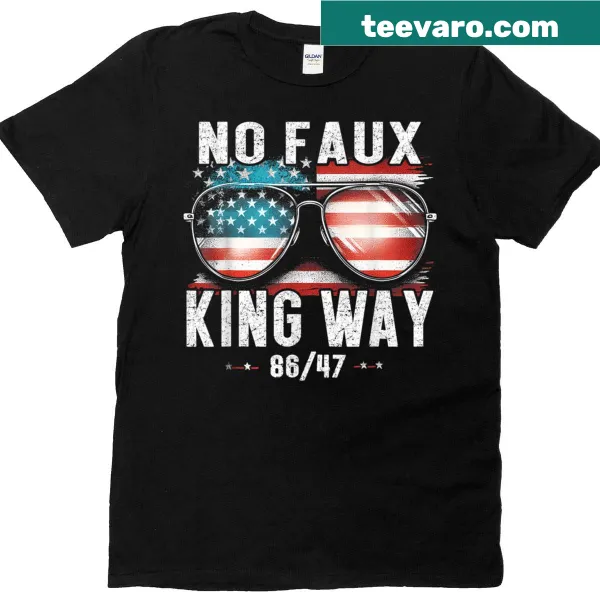 Vintage-style T-shirt with 'No Faux King Way' and American flag design
