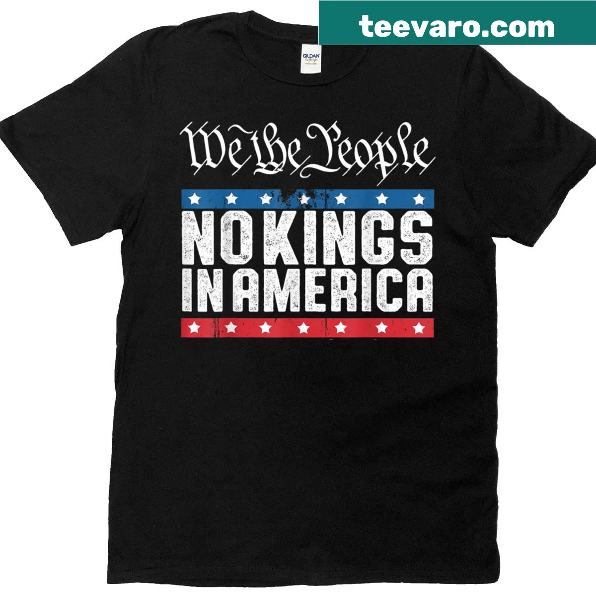 Patriotic T-shirt with bold text: No Kings In America Since 1776 — on a men's t-shirt