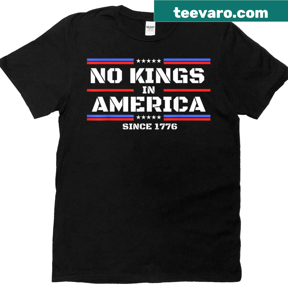 Vintage distressed T-shirt with 'No Kings In America Since 1776' text — on a men's t-shirt